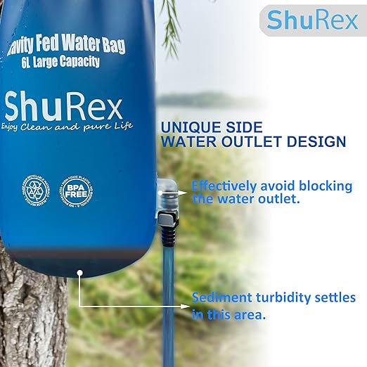 Gravity-Fed Water Bag for Sawyer Survival Water Filter Straw, 1.5 Gal Large Gravity Water Bladder Compatible with LifeStraw and Other Water Filter Straw, Foldable, BPA-Free (6L)
