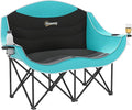 Outsunny Double Camping Chair for Adults, Padded Folding Camp Chair for 2 Person with Armrest, Wine Glass Holder, Cup Holder, Carry Bag for Outdoor Sports, Picnics, Supports up to 552 lbs.