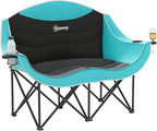 Outsunny Double Camping Chair for Adults, Padded Folding Camp Chair for 2 Person with Armrest, Wine Glass Holder, Cup Holder, Carry Bag for Outdoor Sports, Picnics, Supports up to 552 lbs.