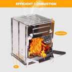 Large Portable Folding Camping Wood Stove for Outdoor Cooking, Sturdy Lightweight 304 Stainless Steel Wood Burning Camp Stove with Grill for Backpacking BBQ Silver
