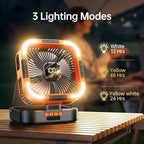 Solar Camping Fan with Light-10000mAh Rechargeable Portable, 6 Speeds, Digital Display, Timer, 120° Oscillation, Cordless Battery Powered Fan for Home Outdoor Tent Travel BBQ Fishing (Orange)