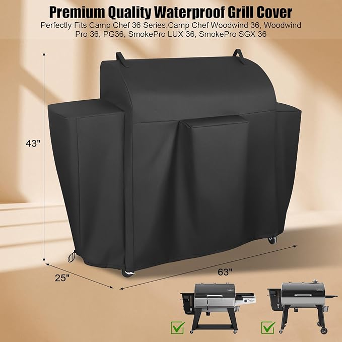 QuliMetal Grill Cover for Camp Chef 36 Inch Pellet Grills - 600D Heavy Duty Waterproof and UV Resistant for Camp Chef 36 Inch Pellet Grill,SmokePro LUX 36, SmokePro SGX 36