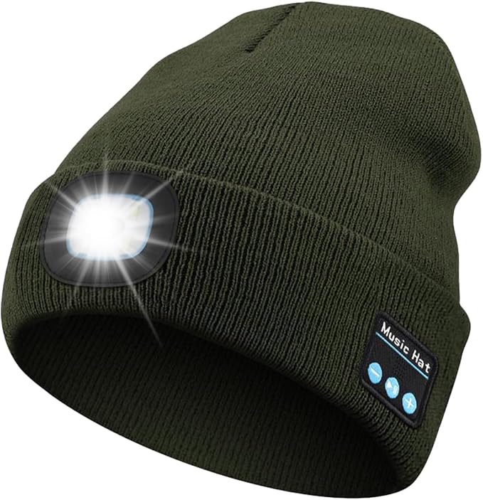 Bluetooth Beanie with Light, USB Rechargeable LED Headlamp Winter Hat, Men Women Valentine's Day Gifts