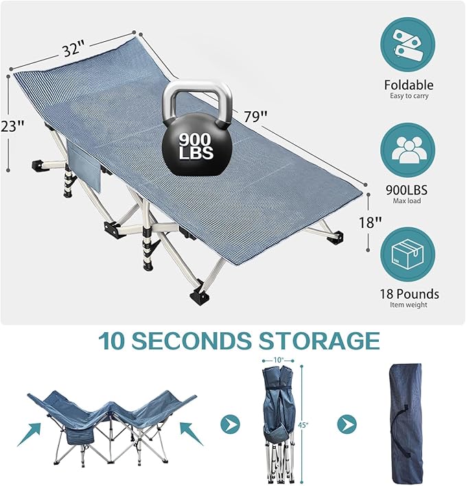 XXL Camping Cots Oversize Camping Bed with Comfortable Mattress Extra Large Sleeping Cots for Adults Camping Cots Include Carry Bag for Adults Portable Sleeping Bed