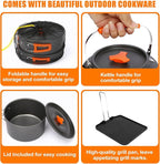 Hisencn Camping Stove,2 Burner Propane Stove,20000 BTU/h Camping Cooking set Includes Frying Pan,Kettle and Pot,Adjustable Burners & Piezo Ignition,Portable stove for camping Outdoor,Red