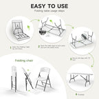 6FT Folding Table Set with 6 Chairs – Heavy-Duty 330 lb Table & 600 lb Chairs, Portable Foldable Furniture Set for Camping, Parties, Indoor & Outdoor Use