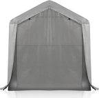 VINGLI Outdoor Portable Storage Shed, Heavy Duty Bike Tent with Roll-up Zipper Door, Waterproof and UV Resistent Carport for Motorcycle, Garden Tools and Firewood (Gray, 8x8x6.7 FT)