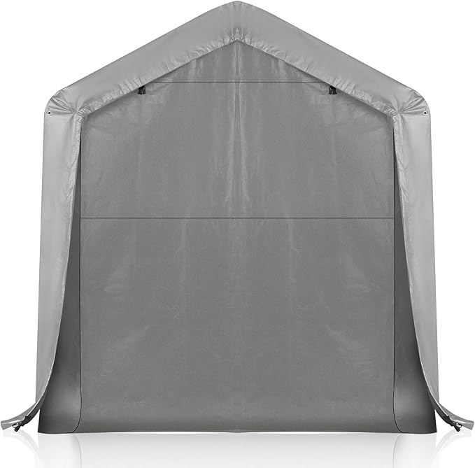 VINGLI Outdoor Portable Storage Shed, Heavy Duty Bike Tent with Roll-up Zipper Door, Waterproof and UV Resistent Carport for Motorcycle, Garden Tools and Firewood (Gray, 8x8x6.7 FT)