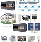 High Efficiency 3000W 4000W 5000W 6000W Pure Sine Wave Power Inverter DC 12V/24V to AC 220V 230V 240V Converter Solar Power Inverter with AC Outlets & LCD Display for Home Camping,4000W-24V