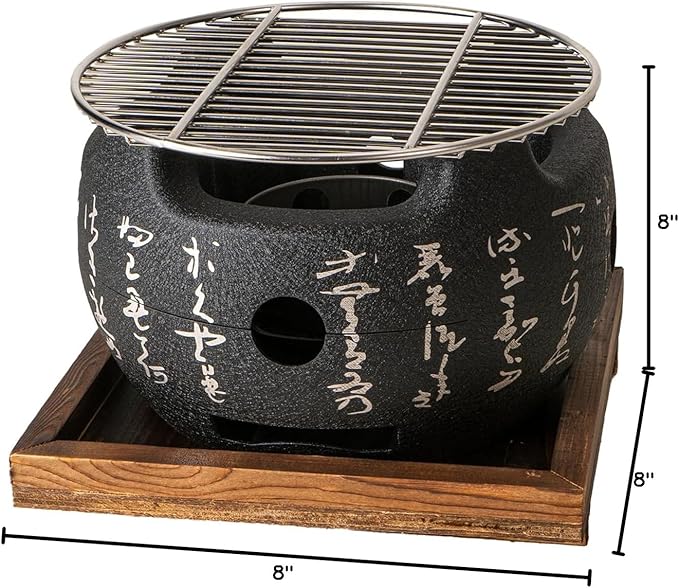 Japanese Yakitori Konro Grill Tabletop Round BBQ Grill Charcoal Stove Portable Camping Grill 8 inch Diameter Aluminum Alloy (Wire Grid Top)