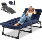 DoCred Heavy Duty Chaise Lounge Chair, Adjustable 5-Position Folding Chaise Lounge Chairs for Outside, Portable Lay Flat Beach Lounge Chair for Outdoor Sunbathing Beach Pool Lawn Camping