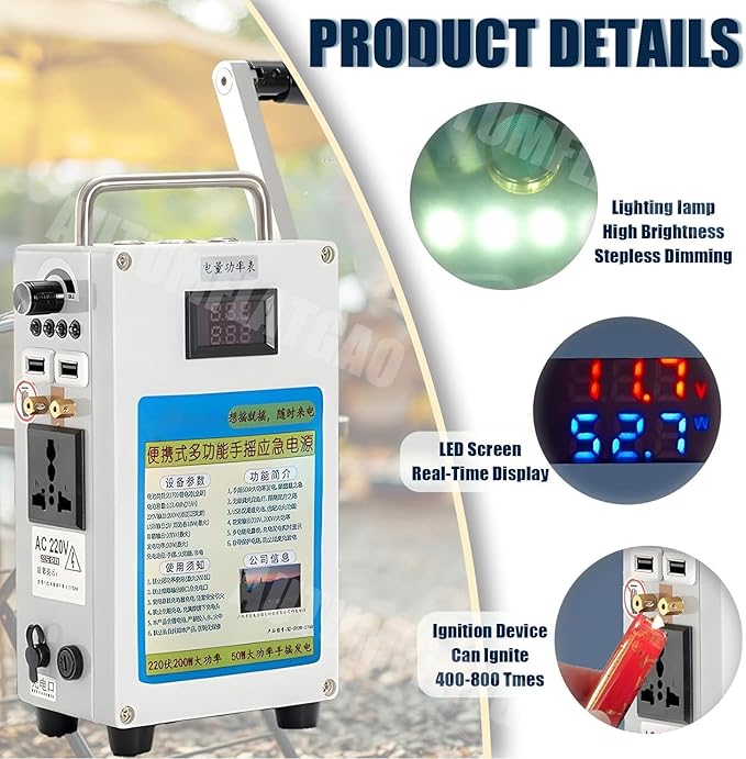 Hand Crank Generator 27000mah, Emergency Power Supply Charger Camping, 160W Outdoor Small Power Station, for Camping Outdoor Mobile Phone Computer Charging,220V