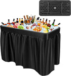 KOTEK Folding Ice Cooler Table with Matching Skirt, Drain Hose & Bucket, Foldable Buffet Beverage Cooler Server, Portable Chill Table for Party, Picnic, BBQ, Camping (Black)