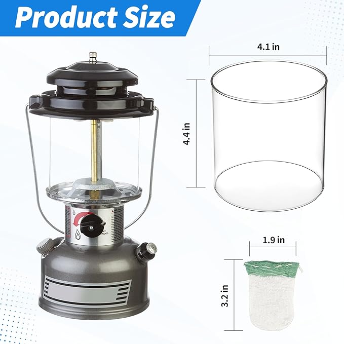 10-Pack Propane Lantern Mantles with Glass Globe: U-Shape & Standard Replacement Parts for Camping Lanterns. Clear Lantern Globe Compatible with Coleman Fuel Lanterns