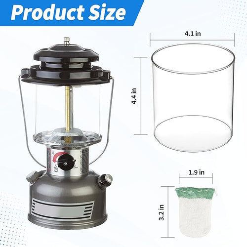 10-Pack Propane Lantern Mantles with Glass Globe: U-Shape & Standard Replacement Parts for Camping Lanterns. Clear Lantern Globe Compatible with Coleman Fuel Lanterns