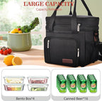 LOKASS Expandable Lunch Box for Women Men | Adult Lunchbag Cooler Tote Bag with Adjustable Shoulder Strap | Insulated Reusable Womens Lunch Bags for Work Camping Beach | 16L, Black