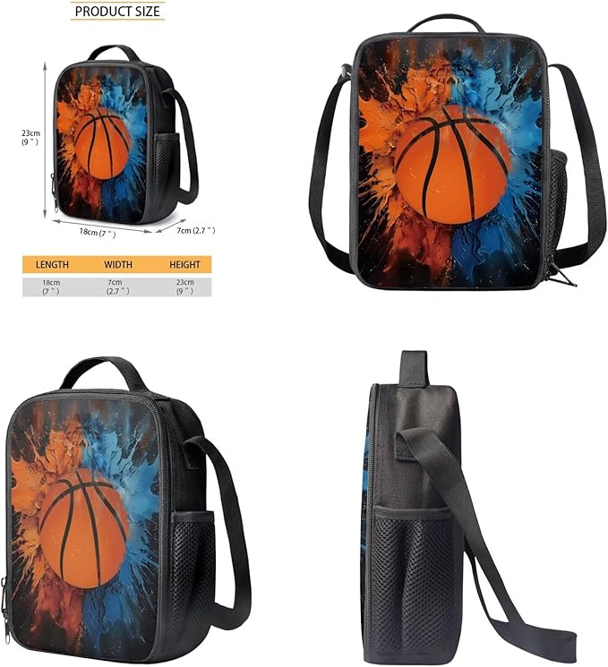Rnyleeg Basketball Backpack for Kids Age 6-8 Novelty Boys Backpack Set with Lunchbox Lightweight Bookbag Set 3 Piece for Elementary School Casual Packsack