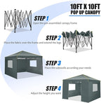 COBIZI 10x10 Pop Up Canopy Tent with 4 Sidewalls and Mesh Windows 2.0, Waterproof Commercial Instant Gazebo Outdoor Tents for Party/Exhibition/Picnic with Carry Bag,4 Stakes & Ropes (Gray)