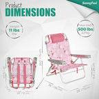 SUNNYFEEL Extra Wide 28" Low Beach Chair 5 Position Lay Flat, XL Oversized Portable Folding Camping Chairs with Cup Holder for Outdoor/Trip, Lightweight Foldable Backpack Beach Chair for Adults