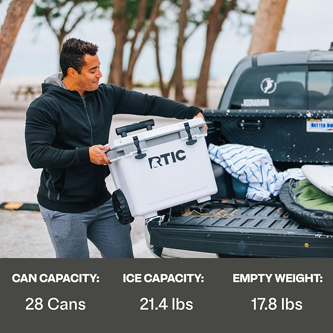 RTIC 22 QT Ultra-Light Wheeled Cooler with Handle, Hard Insulated Portable Ice Chest Box for Beach, Drink, Beverage, Camping, Picnic, Fishing, Boat, Barbecue