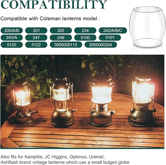 Lantern Glass Replacement for Coleman 200a Globe,Replace R690B051,Glass Globe for Fueled Lanterns for Coleman,Kamplite,JC Higgins,Optimus,Unimet,Ashflash Vintage Lanterns,Camping Lantern Accessories