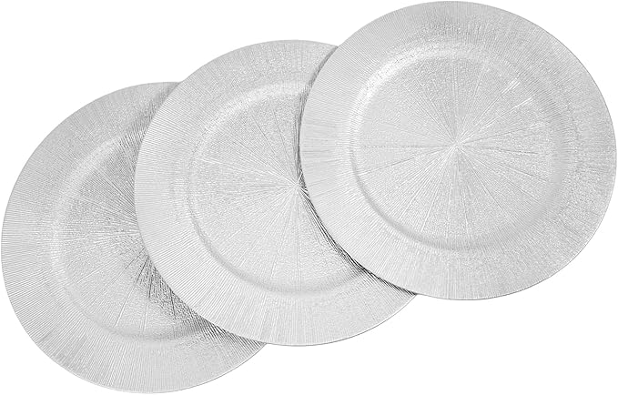 DYRABREST 100 Pcs 13 Inch Charger Plates, Bulk Round Charger Plates Plastic Wedding Dinner Elegant Reusable for Table Setting Wedding Party Event Tabletop Setting Decor (Silver)