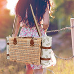 Picnic Basket with Blanket and Wine Pouch for 4, Wicker Picnic Set with Insulated Liner Cooler Bag Hamper for Camping,Wedding - Leaf
