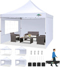 COBIZI Canopy 10x10 Pop Up Canopy Tent with 3 Sidewalls, Commercial Party Tent Ez Waterproof Outdoor Instant Gazebo UV 50+ Event Shelter, Garden Tents for Parties Camping with Sandbags，White