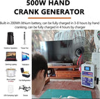 150W/500W Portable Hand Crank Generator 110V/220V, Large Capacity Lithium Battery, Power Supply USB Charger Phone Car Charging Survival for Outdoor Emergency Power Camping,500W-220V