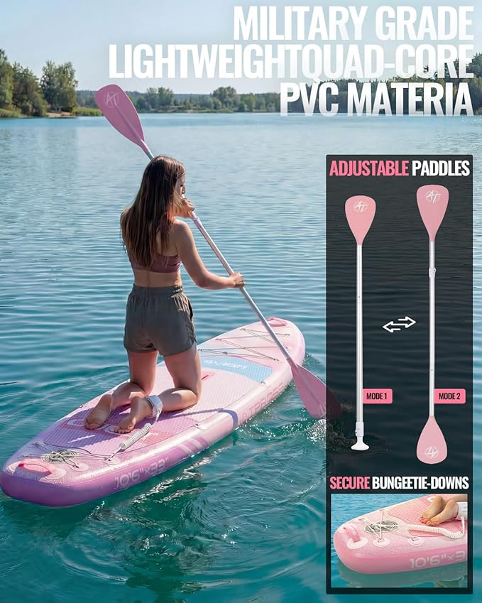 10'6''x33''Inflatable Stand Up Paddle Board, 400lbs Extra Wide Blow Up Paddle Board with Kayak Seat, Premium SUP Accessories Kit & Backpack, Non-Slip Stable Deck Boat for Yoga Fishing Surf
