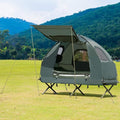 Moccha Folding Camping Tent Cot with Sleeping Bag and Air Mattress, Elevated Camping Tent with Carry Bag for Outdoor Activity, Hiking, Picnic (1-Person)