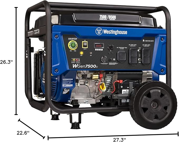 Westinghouse 9500 Peak Watt Home Backup Portable Generator, Remote Electric Start with Auto Choke, Transfer Switch Ready, Gas Powered, CO Sensor