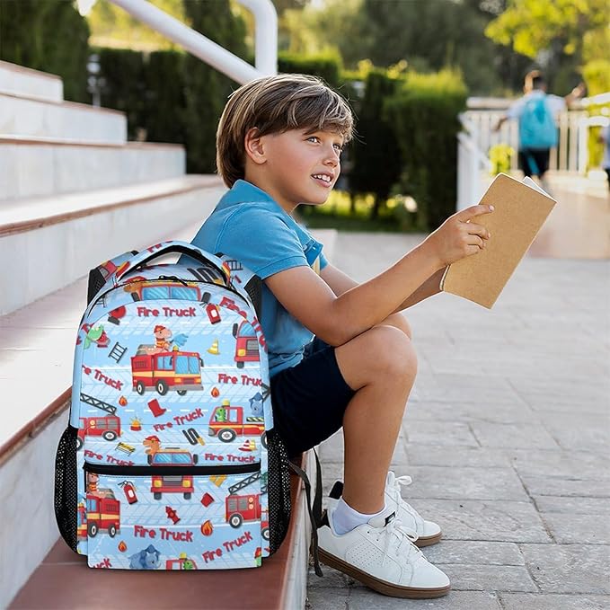 Kids Boys School Backpack, 17 Inches Fire Truck Backpacks for Toddlers 3-5, Ultralight Durable Truck Bookbag with Adjustable Straps for Kindergarten Primary Elementary, Back to School Gifts