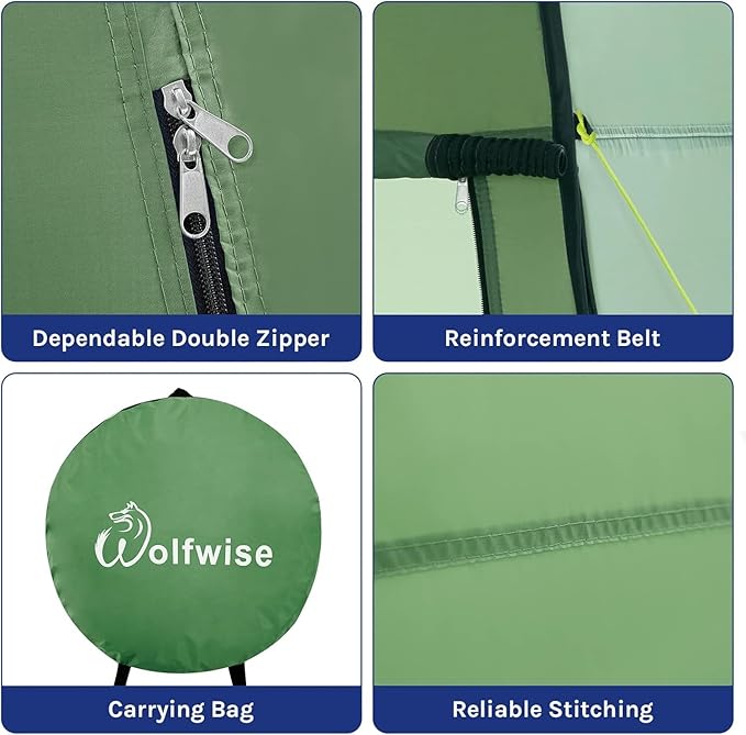 Wolfwise Pop Up Shower Tent, Portable Instant Changing Tent with Ventilation Window & Carry Bag, Privacy Bathroom Toilet for Beach, Camping & Outdoor, Width 47 ", Height 75 ", Green
