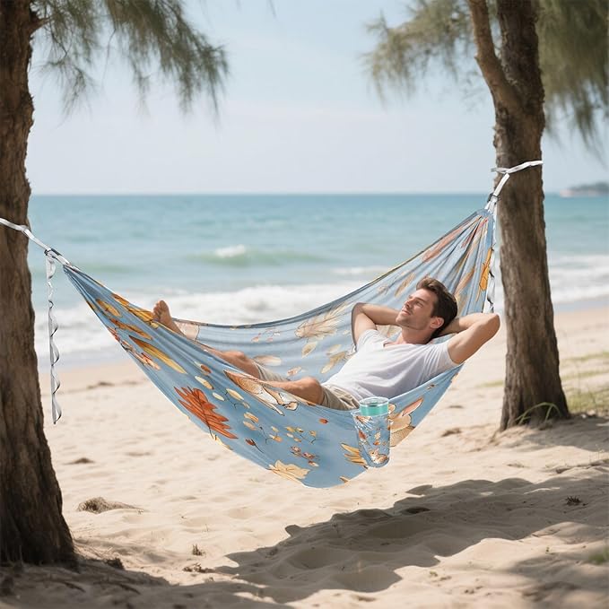 Blue Background Squirrel Camping Hammock Single Portable Hammocks 330 lbs Capacity with 2 Tree Straps and Attached Carry Bag,Perfect for Outdoor,Indoor,Beach,Camping,Travel