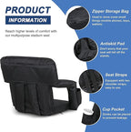 Wide Stadium Seat for Bleachers with Back Support -2 Pack Reclining Adults Camping Stadium Chair Extra Thick Cushion Bleacher Seats Waterproof Black