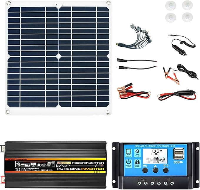 50W Portable Solar Panel Kit with 3000W Inverter, USB Port & 50A Controller - Ideal for Camping, Picnic, and Emergency Power Supply (DC12V-AC110V/220V)