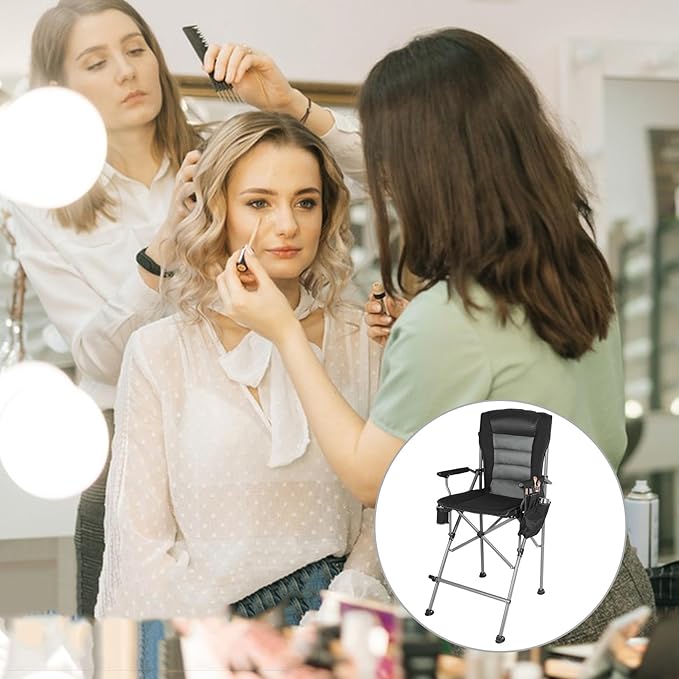 Extra Tall Folding Chairs for Adults 2 Pack, Portable Bar Height Foldable Director Chairs for Camping Outside, Comfortable with Makeup PocketHigh Back and Footrest, Black and Red