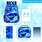 17" Shrak Backpack for Boy, 3Pcs Lightning Bookbag for Elementary Preschool Kindergarten, Kids School Thunder Backpacks with Lunch Box (Blue)