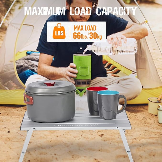 Old Bahama Bay Ultralight Aluminum Mini Table, 66lbs/30kg Weight Capacity, Foldable Small Beach Table with Retractable Legs,Suitable for Picnic Camping Outdoor Hiking