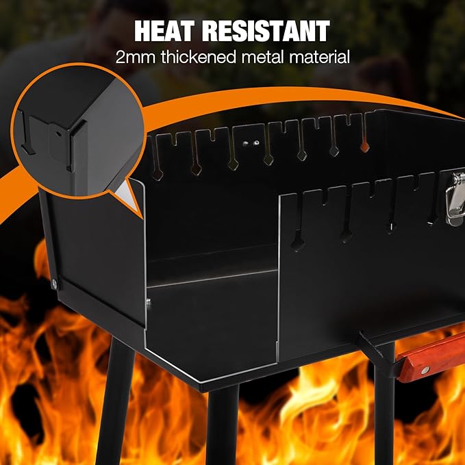 Lineslife Portable Charcoal Grill, Foldable Heavy Duty Metal Mangal BBQ Kabob Grill for Outdoor Backyard Camping Picnic Travel Cooking Hiking