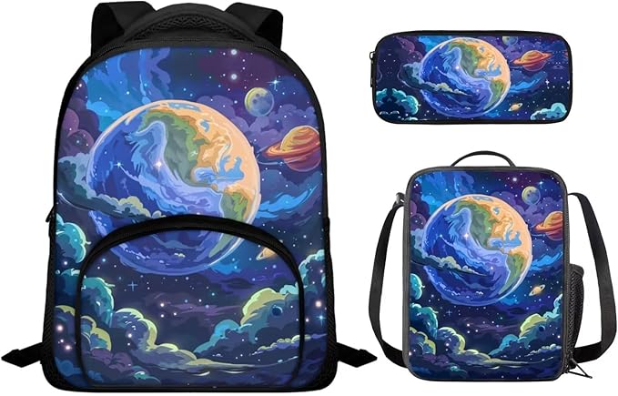 Galaxy Backpack for School Boys 6-7 Preschool Backpack Kids Kindergarten School Book Bags Lightweight Kindergarten Bagpack with Lunch Bag and Pencil Case 3 in 1