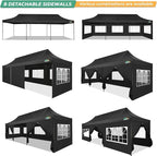 COBIZI Heavy Duty 10x30 pop up Canopy, Commercial10x30 Party Tent for Parties Waterproof Gazebos with 8 Sidewalls, All Season Wind & Waterproof UPF50+,Stable Thickened Frame, Black