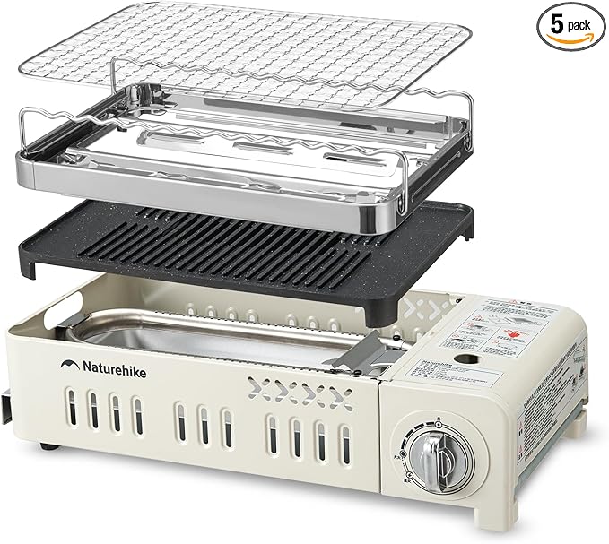 Naturehike Butane Grill Stove Outdoor Camping Stove Portable with Detachable 4-Piece Cookware Set with Carrying Bag for Picnic Backpacking and Tailgating