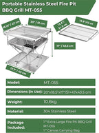 CAMPINGMOON 3 in1 Flatpack Portable Fire Pit Grill 16 inch Heavy Duty Stainless Steel Wood Burning Camping Stove Adjustable Height Backyard Outdoor Cooking RV Trips Carry Bag included MT-055