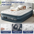 Outvita 18in Queen Air Mattress with Built-in Pump, Quick Assembly Comfort Luxury Blow Up Air Bed Self-Inflation/Deflation - Breathable and Flatness-Free for Guests and Home, Camping, Travel