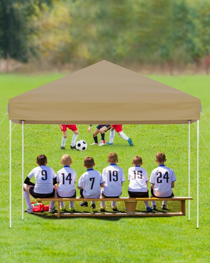 10x10FT Pop Up Canopy, Outdoor Canopy Tent with SandBag & Carry Bag for Commercial Events, Camping, Backyard Parties, Khaki