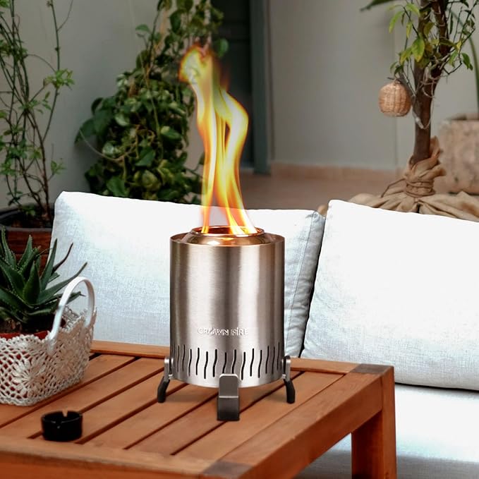 Table Top Fire Pit – Portable Smokeless Tabletop Firepit for Patio, Balcony and Camping – Indoor Fire-Pit, Table-top, Mini Grill, Smores Small Outdoor Fire Bowl Pellets or Wood Fuel (Stainless Steel)