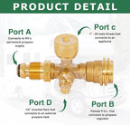 Extend a Stay RV Propane Kit, 4-Port Propane Brass Tee with 5 ft & 12 ft Stainless Steel Hoses for Connection Between Auxiliary Propane Cylinder and Appliances, Camping, Motorhomes