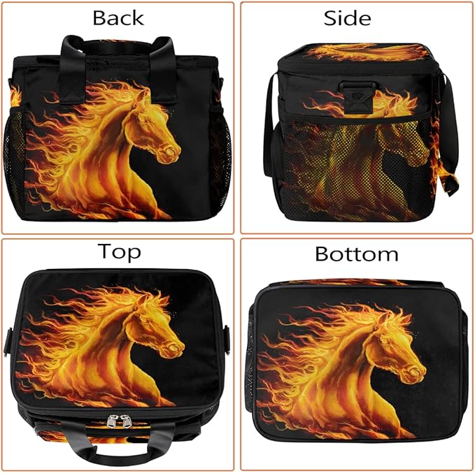 Flame Animals Horse Soft Cooler Bag Insulated Lunch Box for Men & Women, Large Leakproof Lunch Bag Portable Beach Cooler for Work, Picnic, Road Trips,Fishing, Travel, Camping,A-16